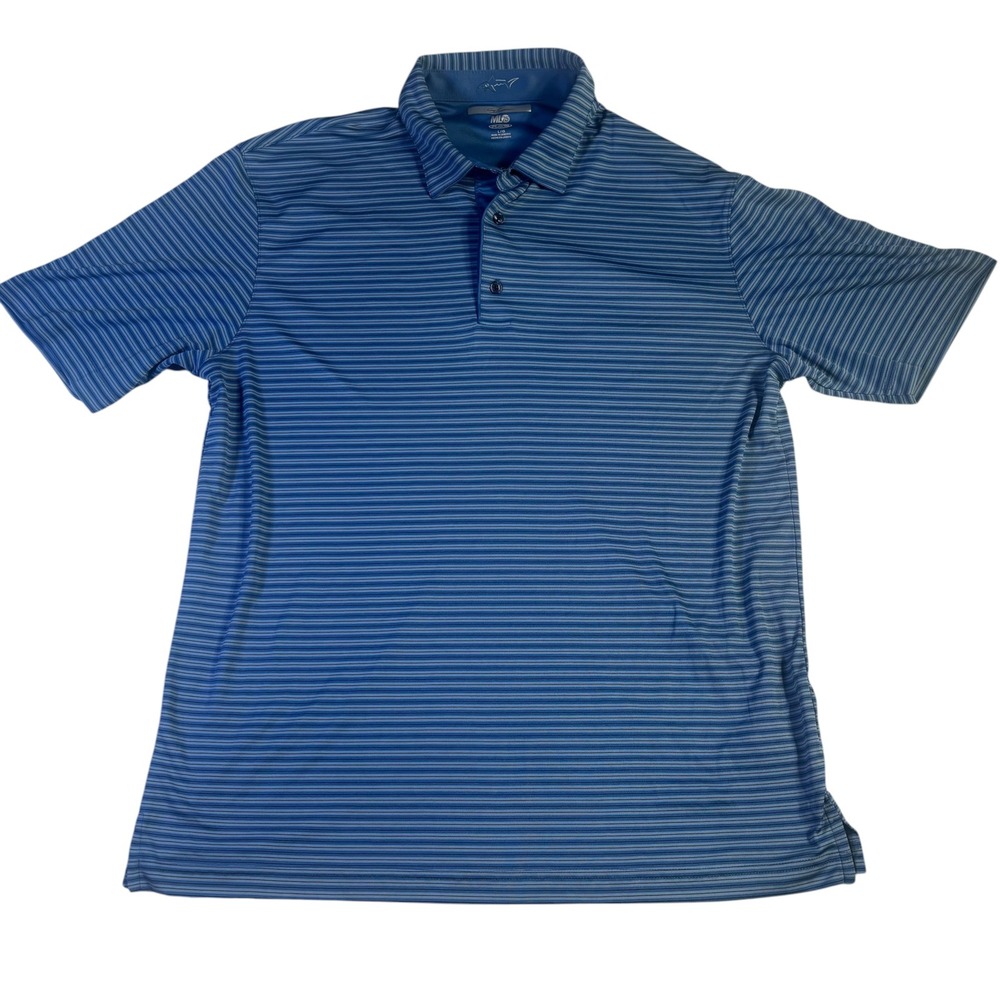 Greg Norman Mens Blue Striped Play Dry ML75 Golf Polo Shirt Size Large